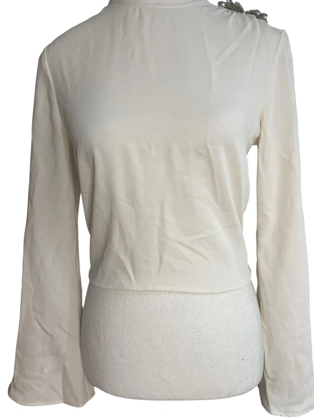 Zara Rhinestone on Shoulder Blouse Oyster White - Picture 3 of 16